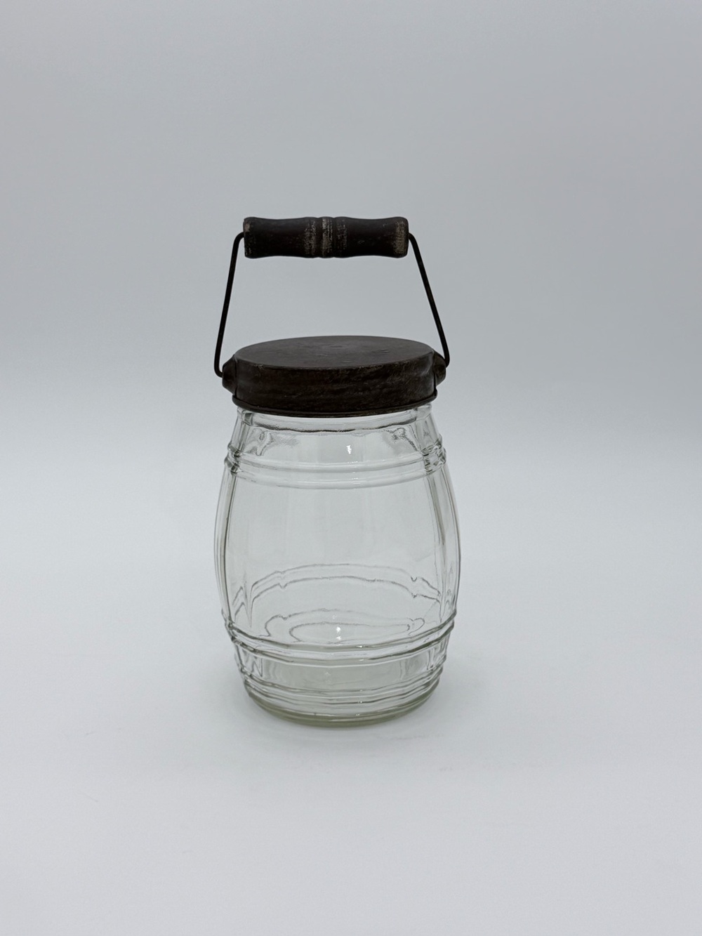 Vintage Rustic Barrel Jar With Metal Lid & Wood Handle Pickle Canister
